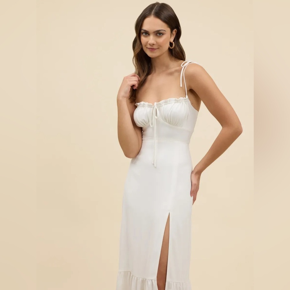 Park & Fifth White Midi Tie-Strap Ruffle Dress